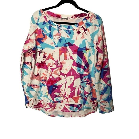 T By Talbots UPF 50+ Vibrant Floral Pullover Slub Terry Lightweight Sweater - Picture 2 of 5